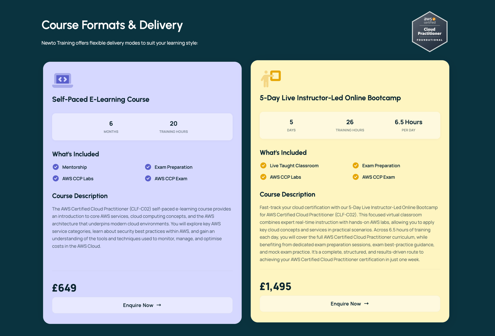 Newto Training course formats section
