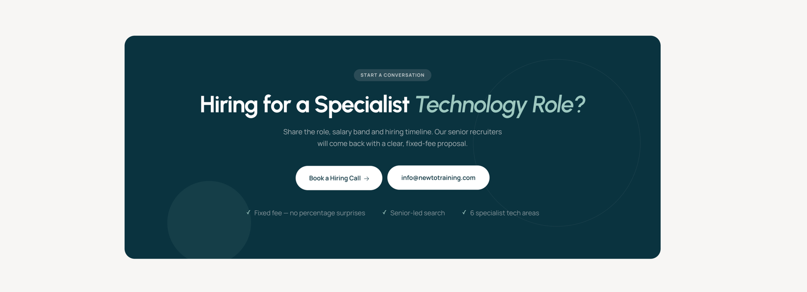 Newto Recruitment call to action section
