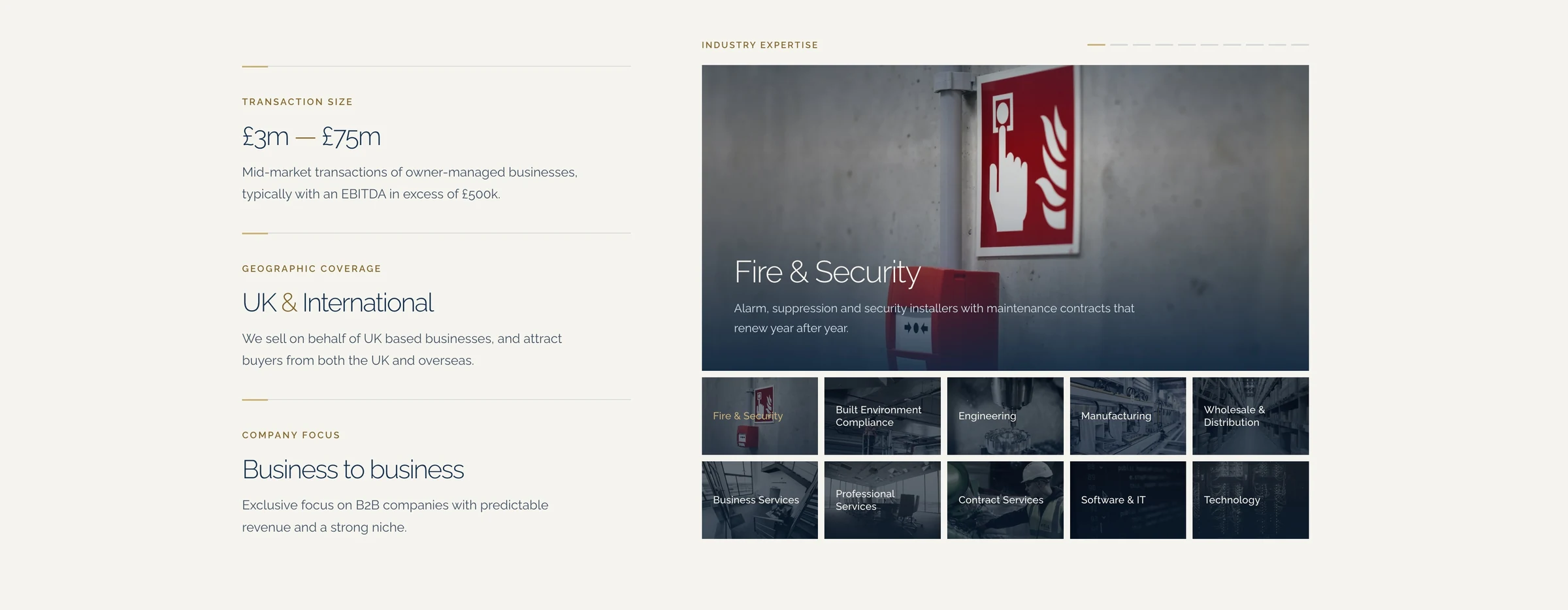 Leith M&A homepage industry sectors