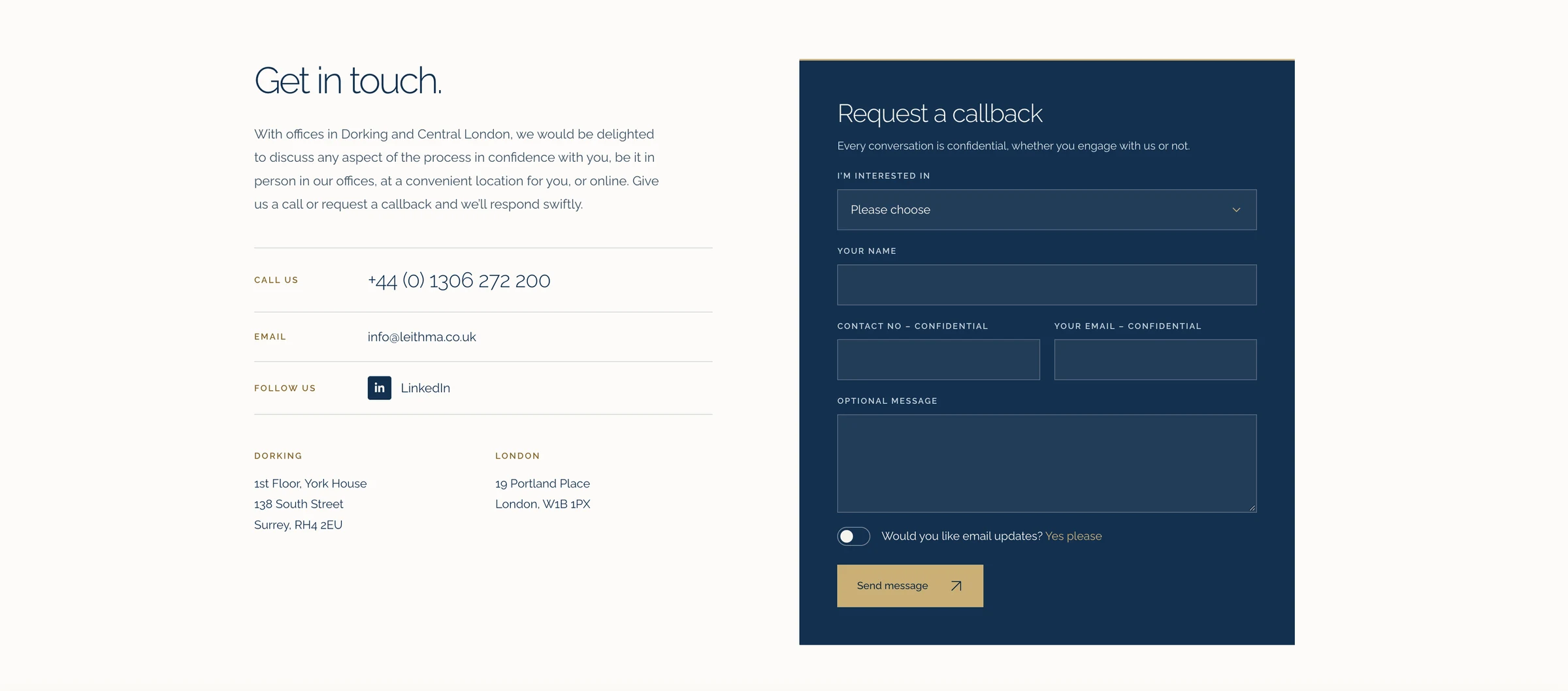 Leith M&A contact details and callback form