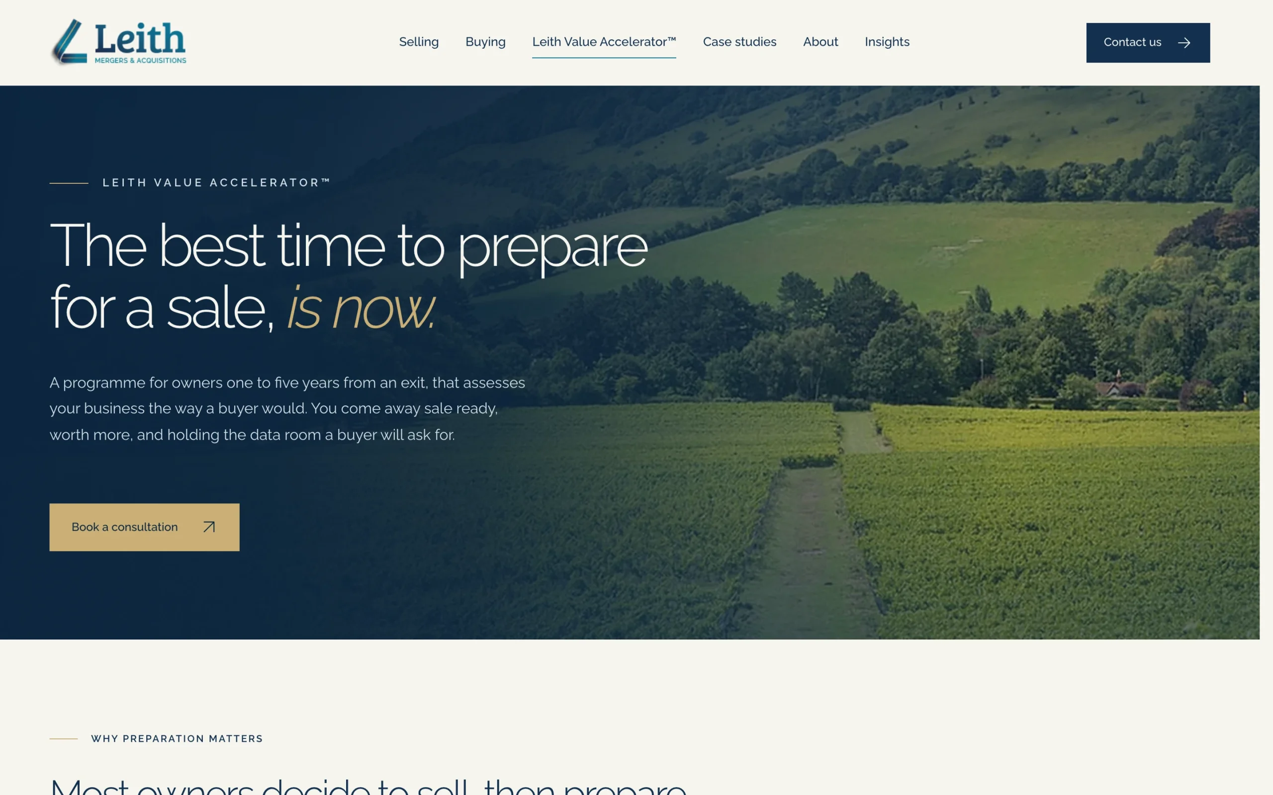 Leith M&A Value Accelerator service page