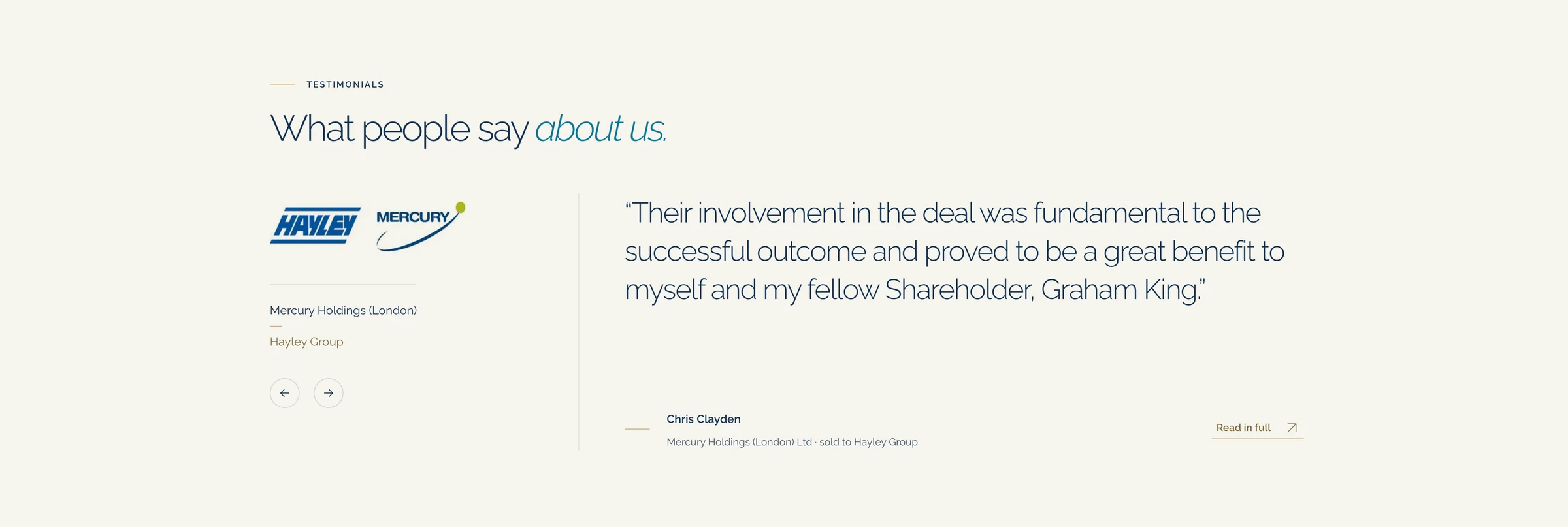 Leith M&A client testimonials